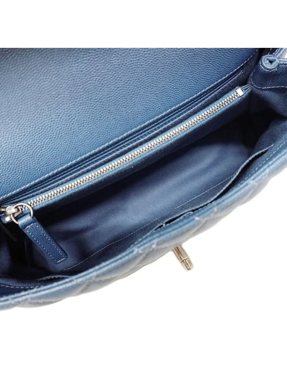 Chanel Handbag Coco Handle Caviar Leather Blue Silver 2-Way